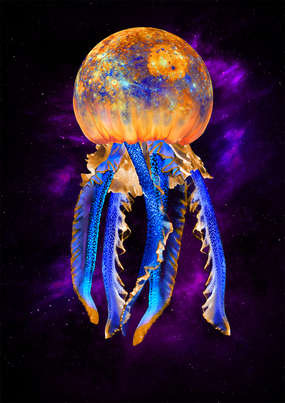 Planet Mercury with jellyfish tentacles