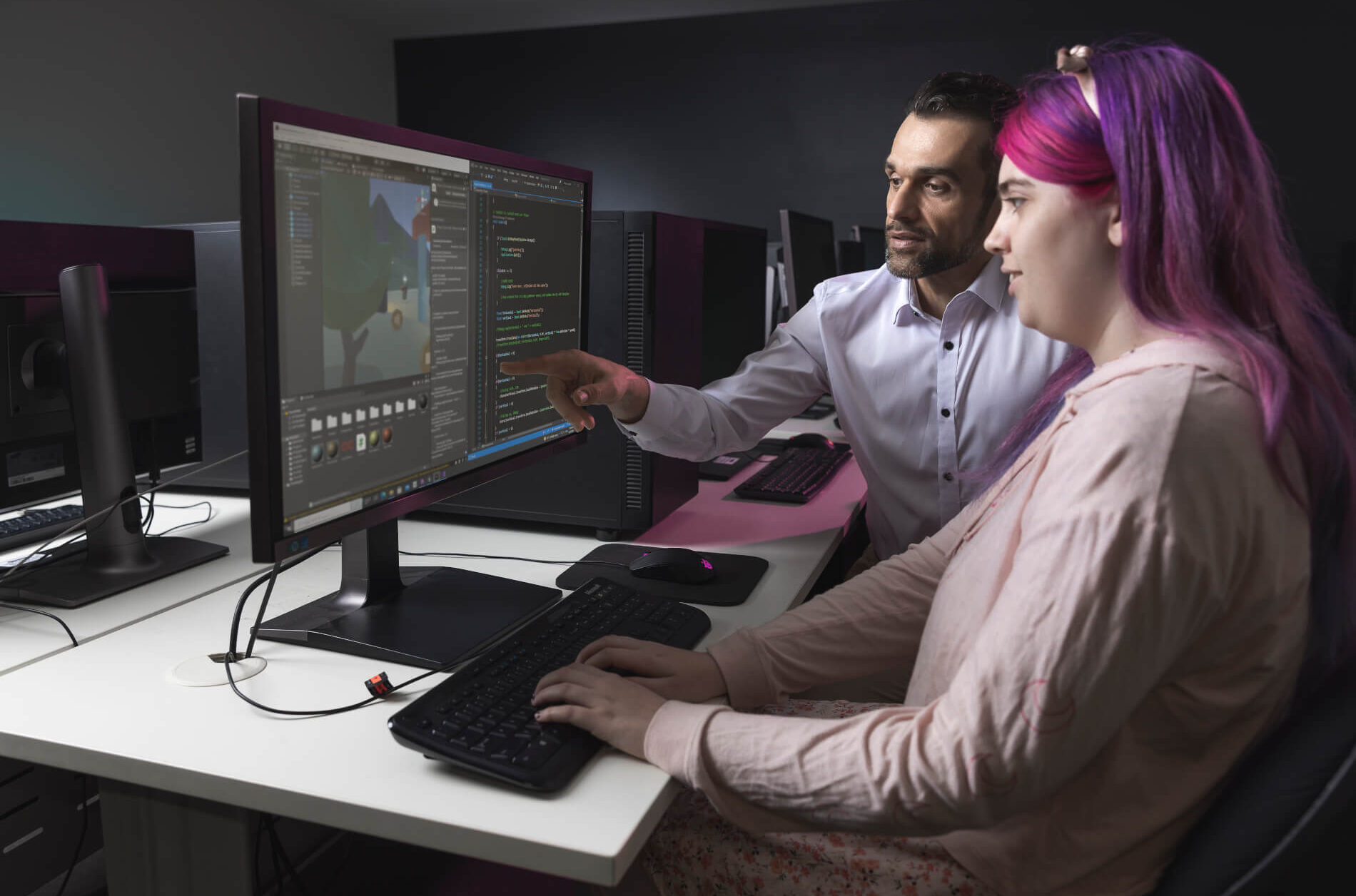 Student and Lecturer with Gaming Computer. SAE Brisbane