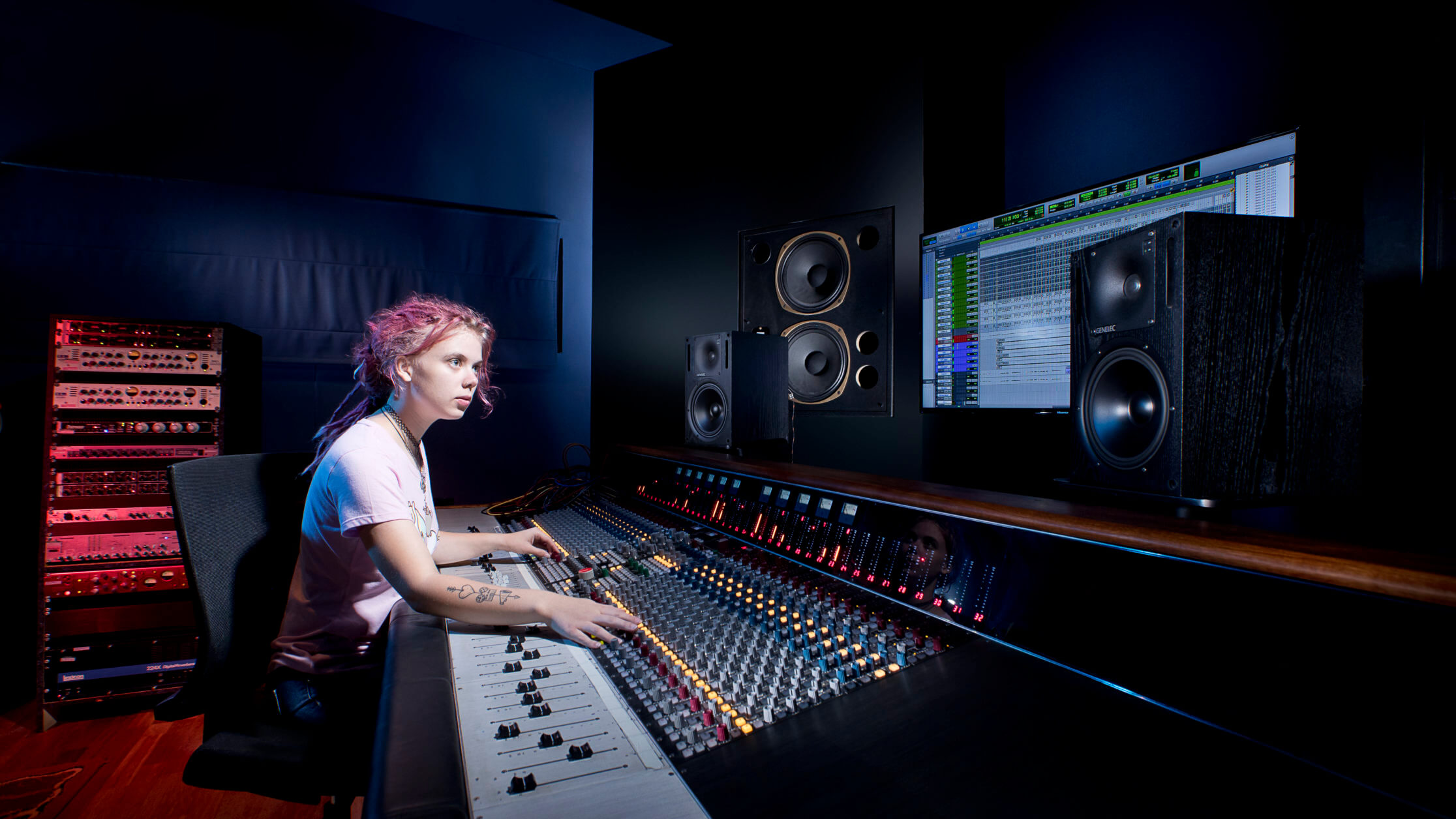 Student on Neve Audio Desk