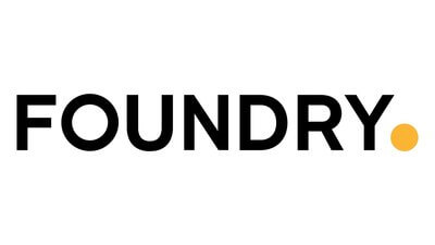 The foundry software company logo. Text and yellow full stop: Foundry.