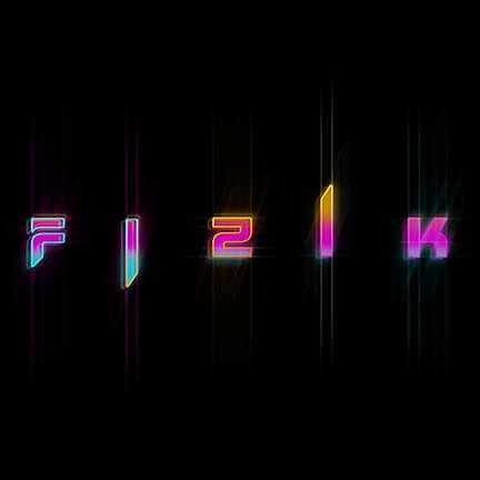 Black background. Neon light text reads: FIZIK. An SAE student game