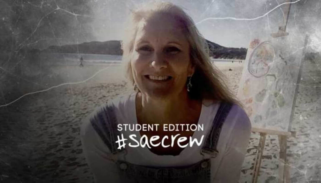 Woman smiling on the beach. Text reads Student Edition #SAEcrew