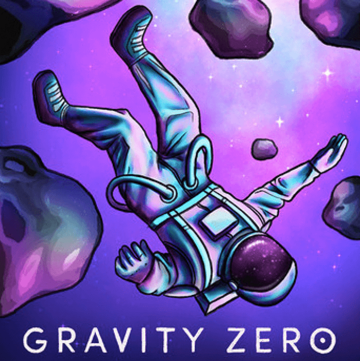 Digital illustration of astronaut. Text reads Gravity zero.