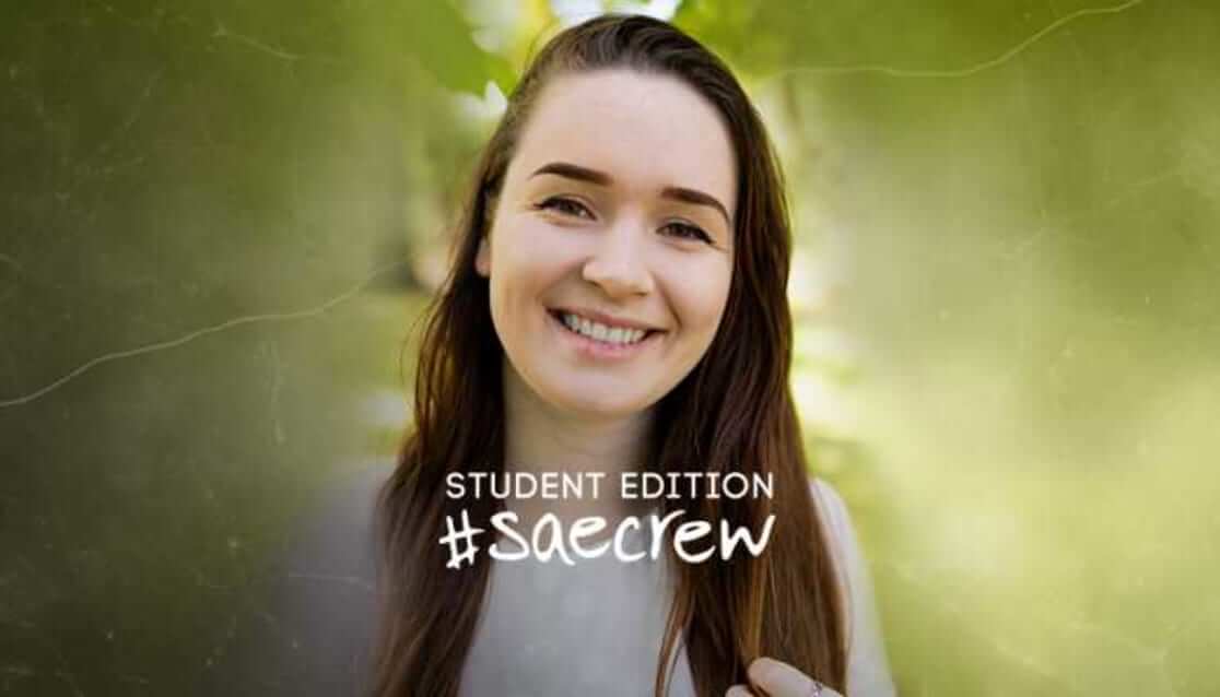 Woman with brown hair. Text reads student edition #SAECrew