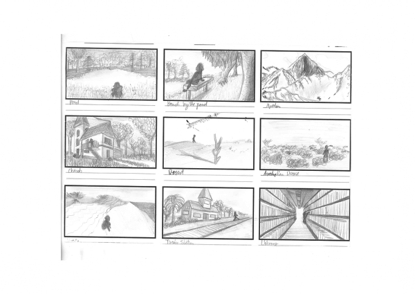 Storyboard following a character in different locations