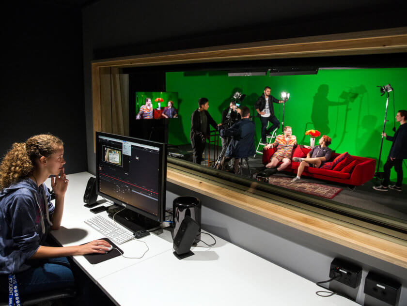 Students Filming in Green Screen Wonder Room. SAE Sydney