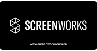 Black and white Screenworks logo