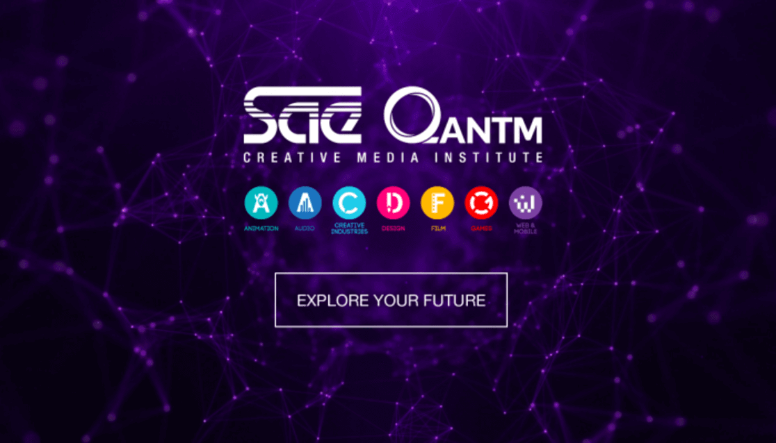 SAE Qantm logo. Different colour icons for courses.