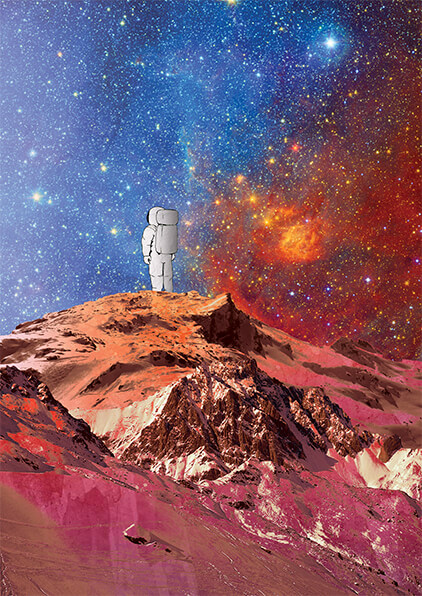 Digital illustration of astronaut standing on mars