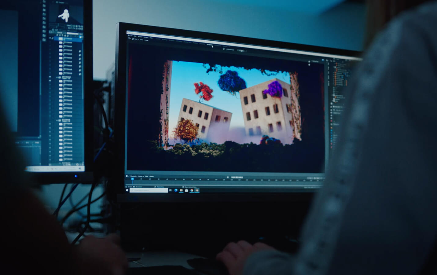 Person working on a digital animation software on monitor