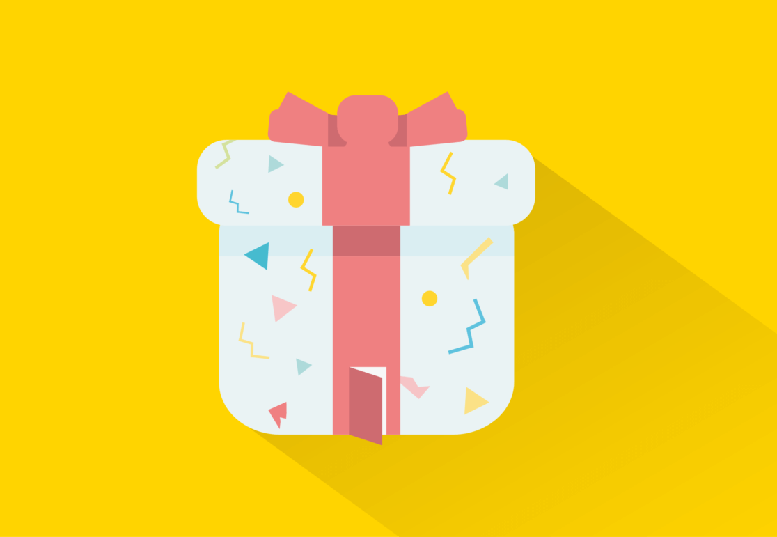 Digital illustration of wrapped present with door at the bottom