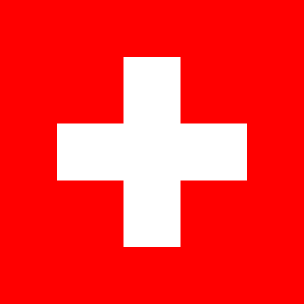 The flag of Switzerland. White cross in red