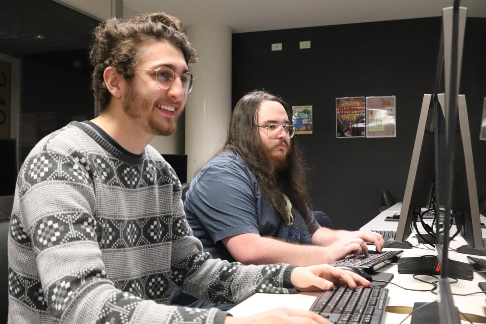 Game development students working