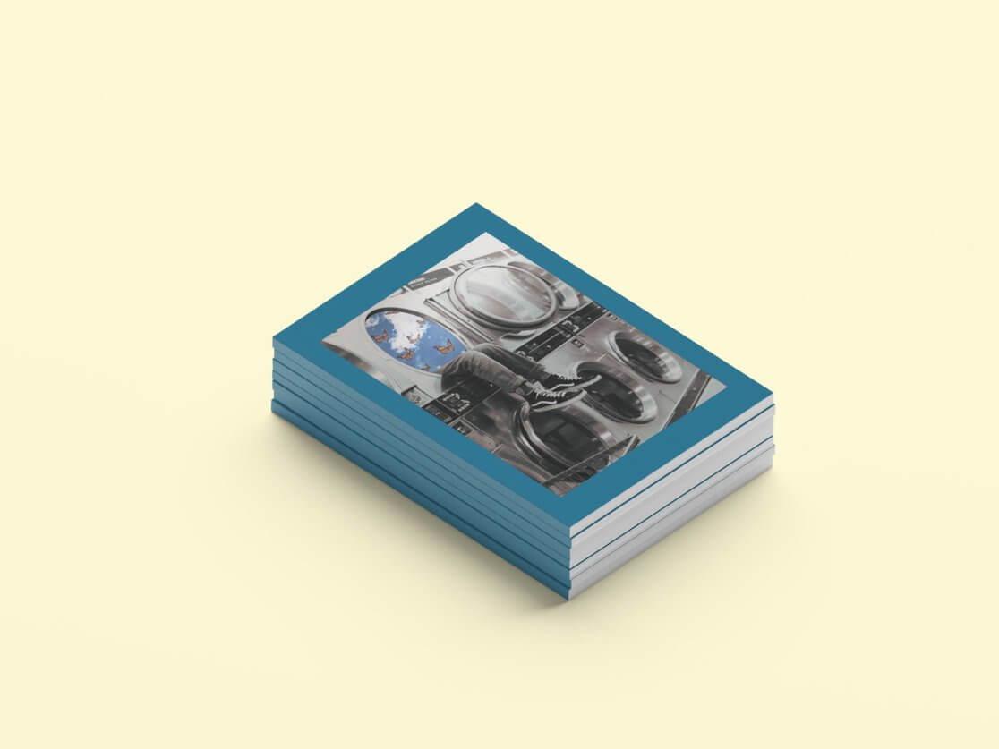 Stack of blue books on yellow background