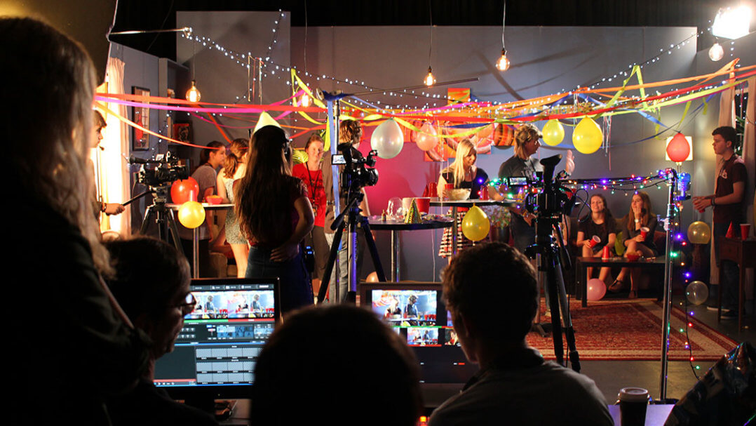 SAE Brisbane film set with multiple student disciplines including film and audio