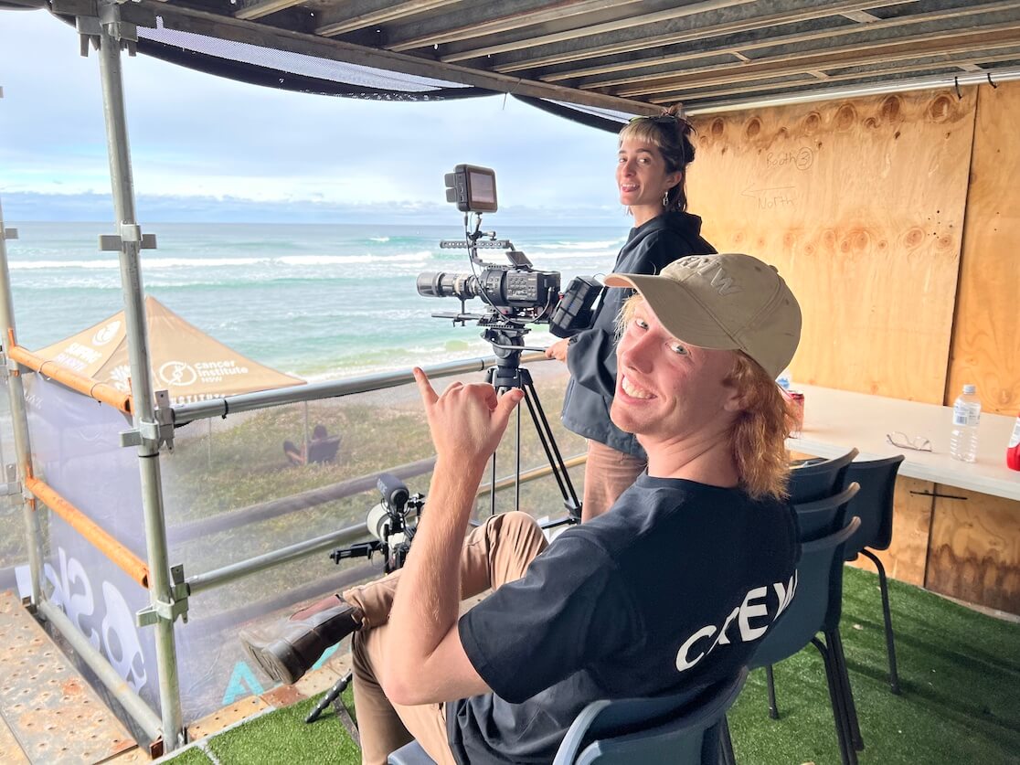 SAE Student on site, filming surf competition