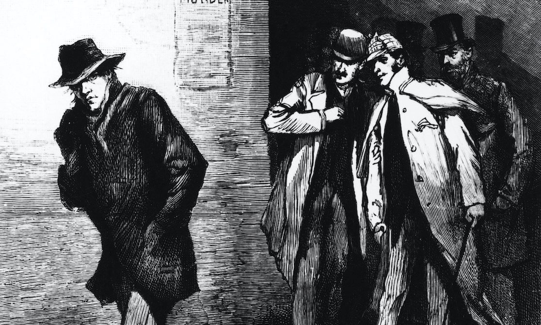 Illustration of Jack the Ripper with police