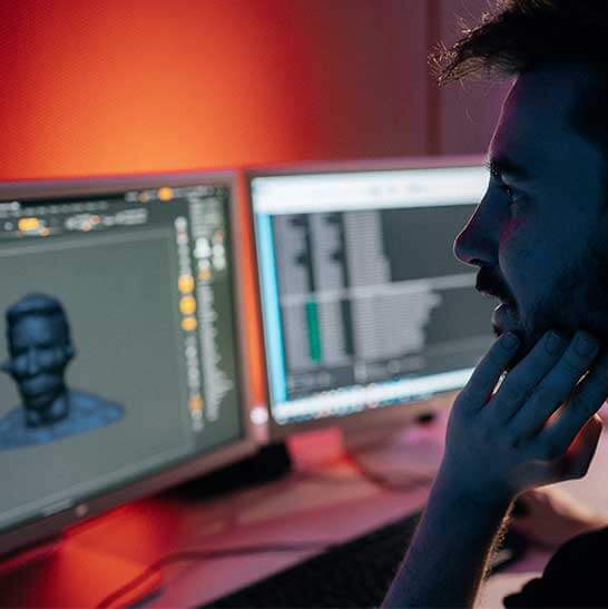 Student works on 3D modelling software sitting in front of computer
