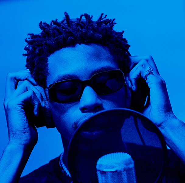 Musician Blessed in recording studio