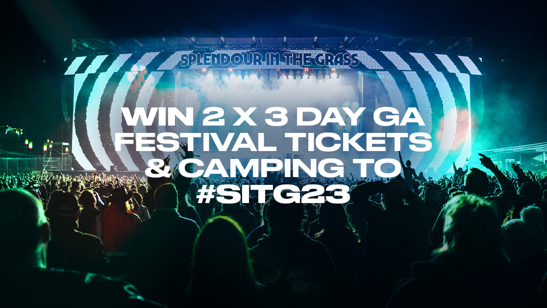 Splendour in the Grass main stage and crowd image. Text reads: Win 2 x 3 day GA Festival Tickets & Camping to #SITG23