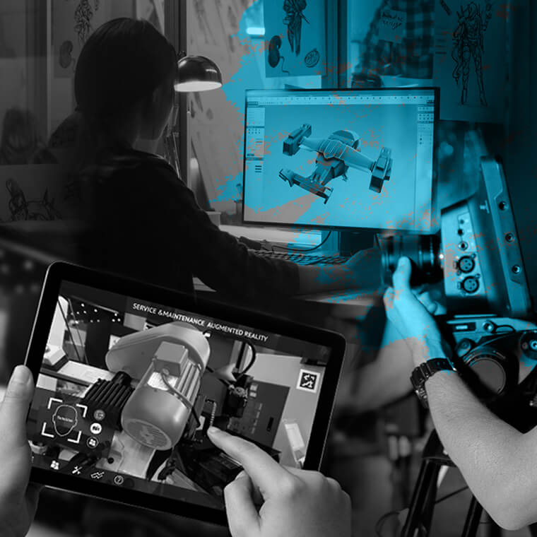 Collage image of engineers designing on a computer