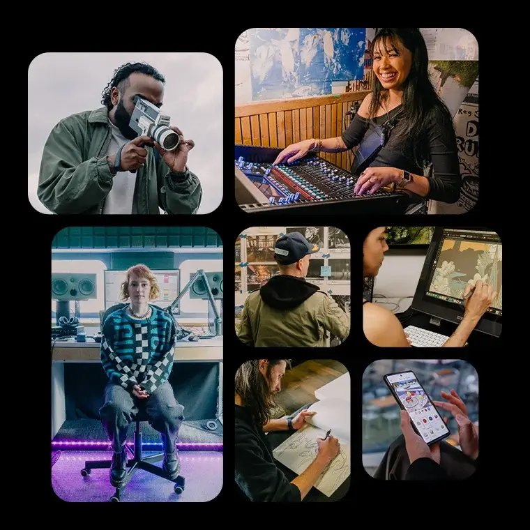 Thumbnail images of 7 creatives at work