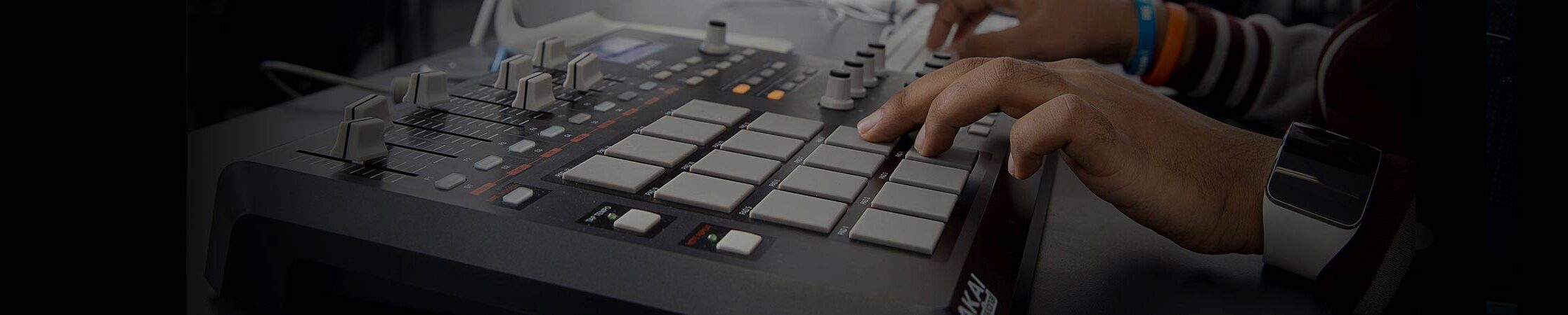 Close up on hands using the beat pad of an Ableton Push. Music Courses at SAE University College
