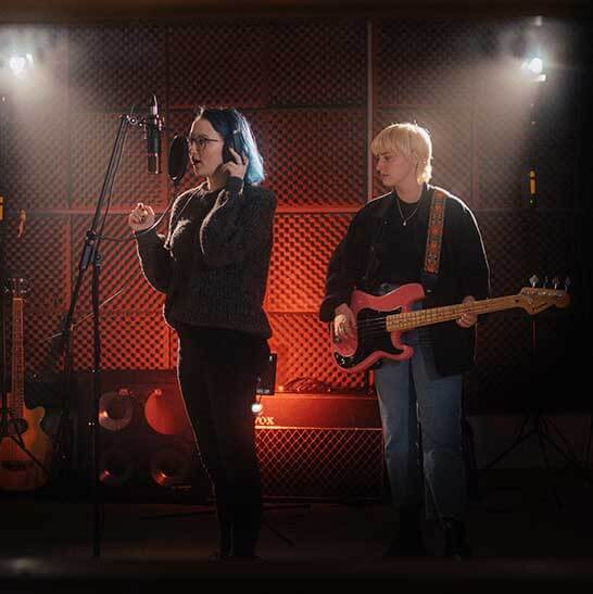 Two female musicians in the studio