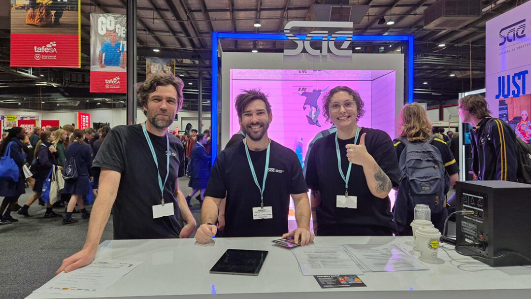 Three SAE University College course advisors at the Adelaide Careers & Employment Expo (1116x628)